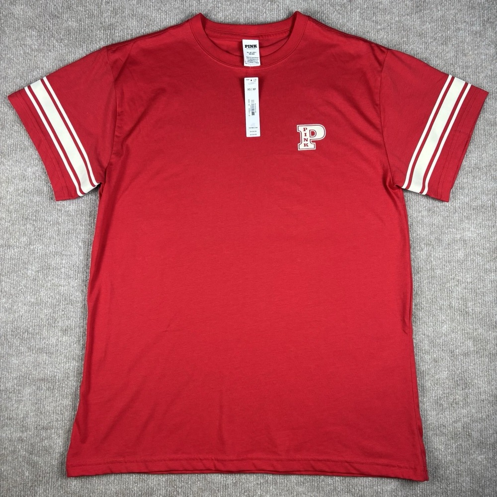 Victoria's Secret PINK Varsity T-Shirt Women's XS Red Logo Short Sleeve NWT